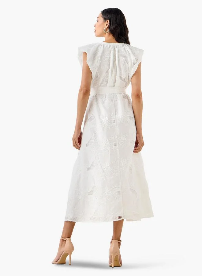 Iconic  Iconic Embroidered A-line Women Dress with Tie-Up Belt for Women | Best Price UAE